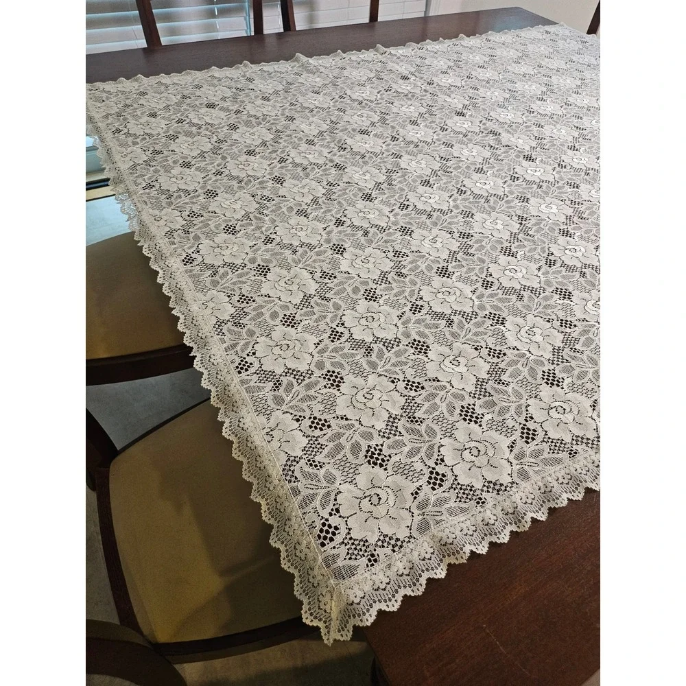 Vintage Lace Tablecloth Home Ivory Floral Scalloped Rectangle Vintage Style